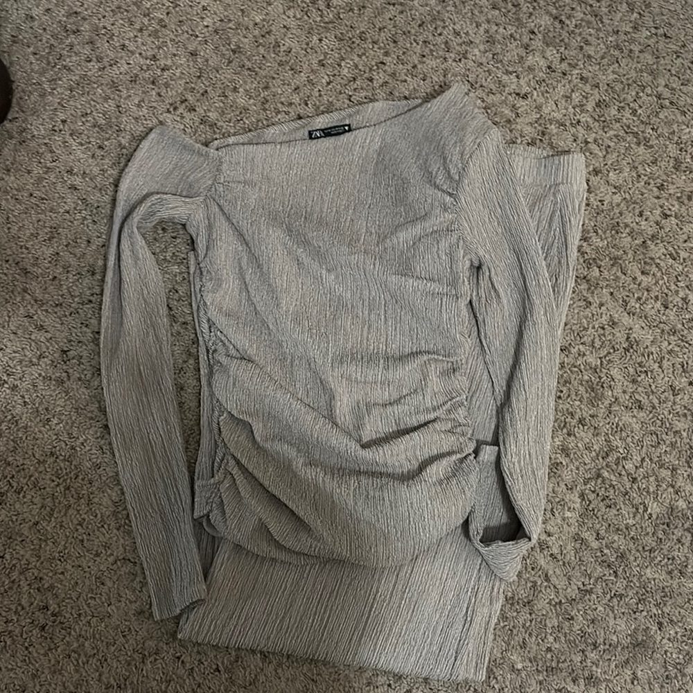 Zara Gray Ribbed Ruched Set